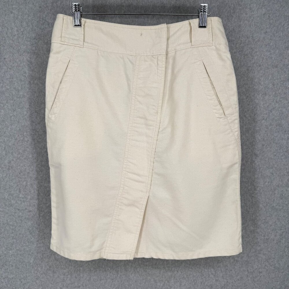 Loft Womens Linen Blend Pencil Skirt Size 8 Cream Asymmetrical Coastal Casual